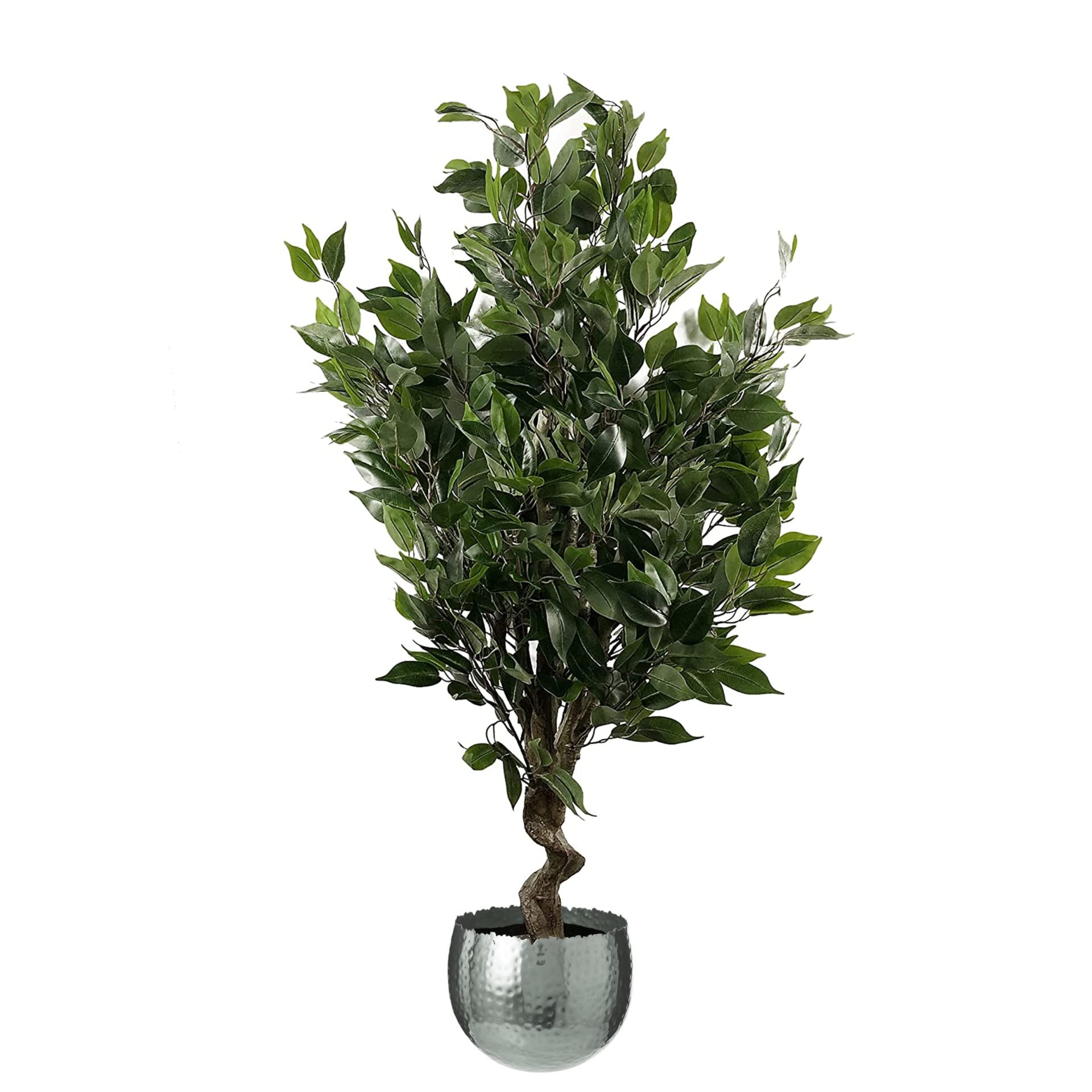 Leaf Evergreen Ficus Artificial Plant 110cm Silver Curve Planter
