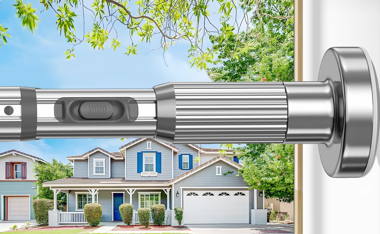 Tension Curtain Rod，40-146IN(3.33-12.12Ft) One-Click Fast Extension Rod Easy to Install Silver Long Outdoor Curtain Rods No Drilling Never Rust for Window or Shower Patio Diameter 1.26 Inches
