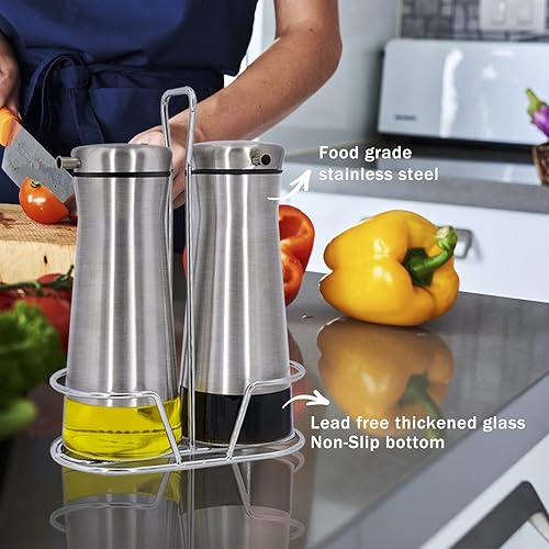 Miniatura 7 de Aelga Juego de dispensador de aceite y vinagre con cadillo, paquete de 2 botellas dispensadoras de aceite para cocina sin goteo, decoración de