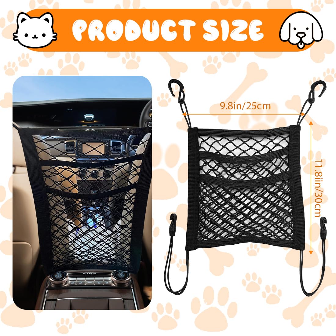 1 pcs Rete barriera per animali domestici, portaoggetti a 3 Strati per Cani Universale, Rete Barriera Divisoria Auto, divisore per cani e auto, per viaggi di sicurezza, per auto, SUV, camion