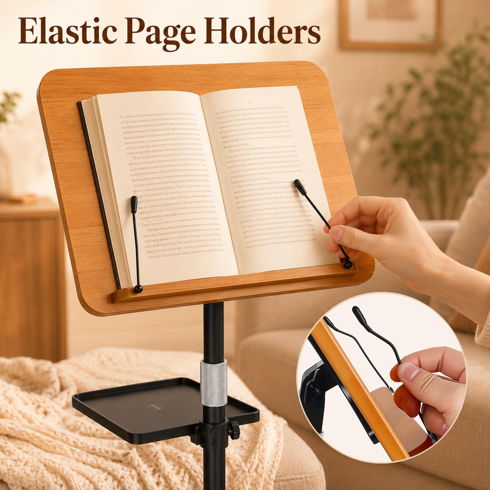 Pupitre de Lecture Enfant Réglable 50–170 cm, Porte-Livre sur Pied | Support en Bois et Métal avec Plateau Souris, Angle 180°, pour Livres, Partitions, Cuisine, Classe et Présentations