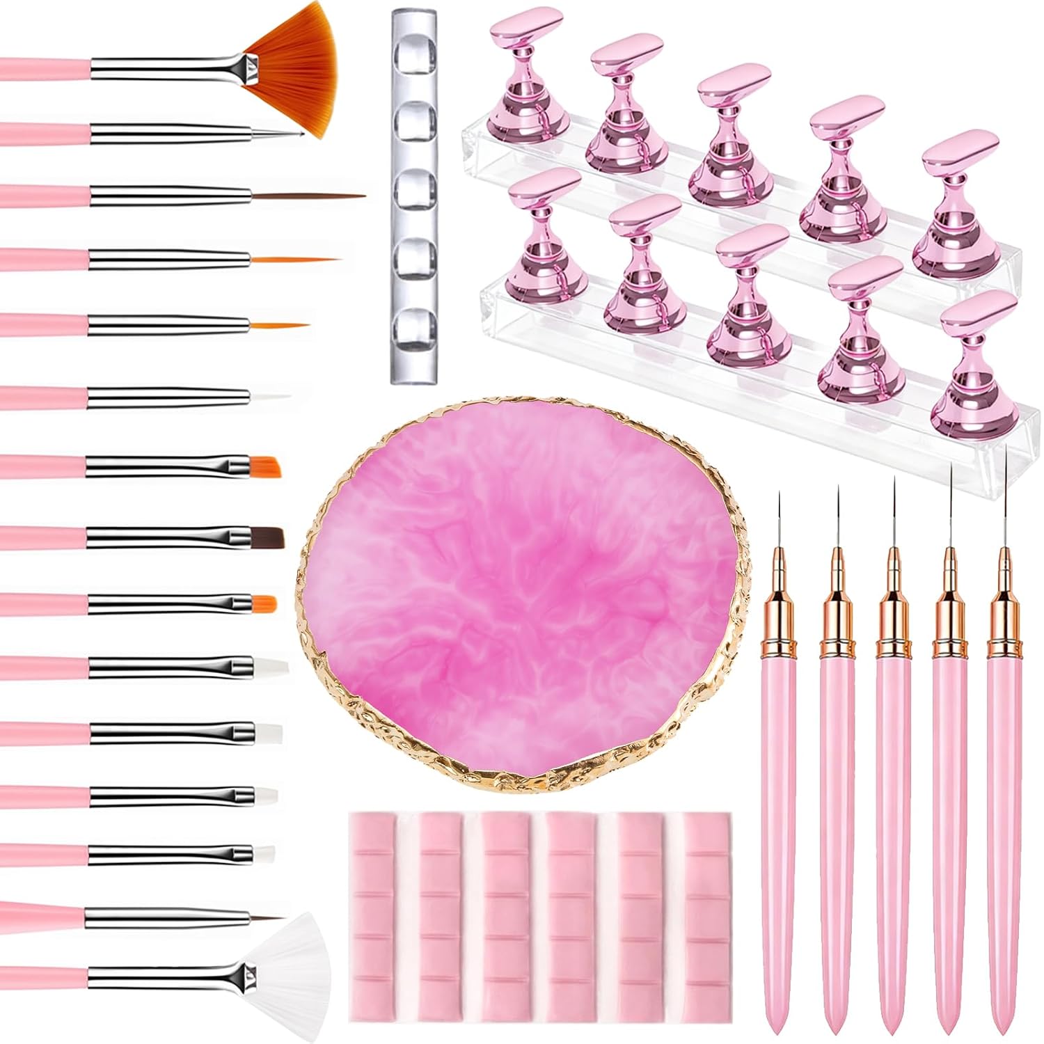 Nail Art Brushes, Nail Practice Kit with Nail Stands & Palette, Liner Pens