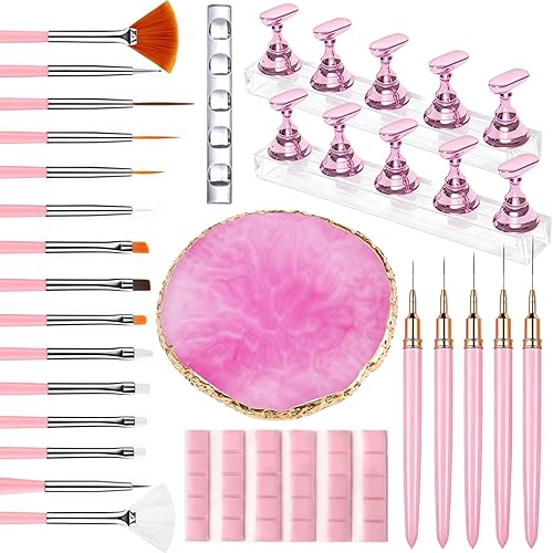 Nail Art Kit, Nail Art Tools with 15 Nail Art Brushes, 10 Nail Stands, 5 Liner Pens, Nail Art Palette, Complete DIY Nail Art Supplies for Beginners & Professionals