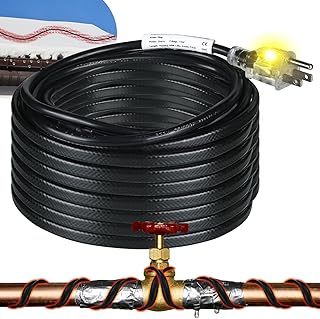 Kingdder 12 Ft (6FT~48FT) Heat Tape for Water Pipes Thermostat Self Regulating Heating Cable with Power Indicator Plug Built-in, Heavy Duty Heating Cable for Pipe Freeze Protection, 120V 8W/ft