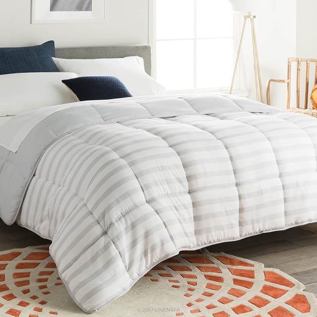 Linenspa Comforter Duvet Insert Queen Grey/White Down Alternative All Season Microfiber-Queen Size - Box Stitched