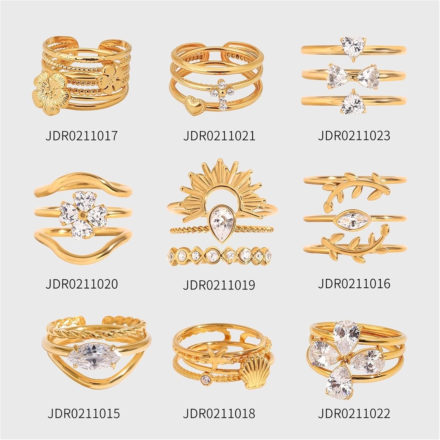 Elegant Luxury Jewelry Set Stainless Steel White Star Multi-layer Ring Set Lady Accessories 1Pcs