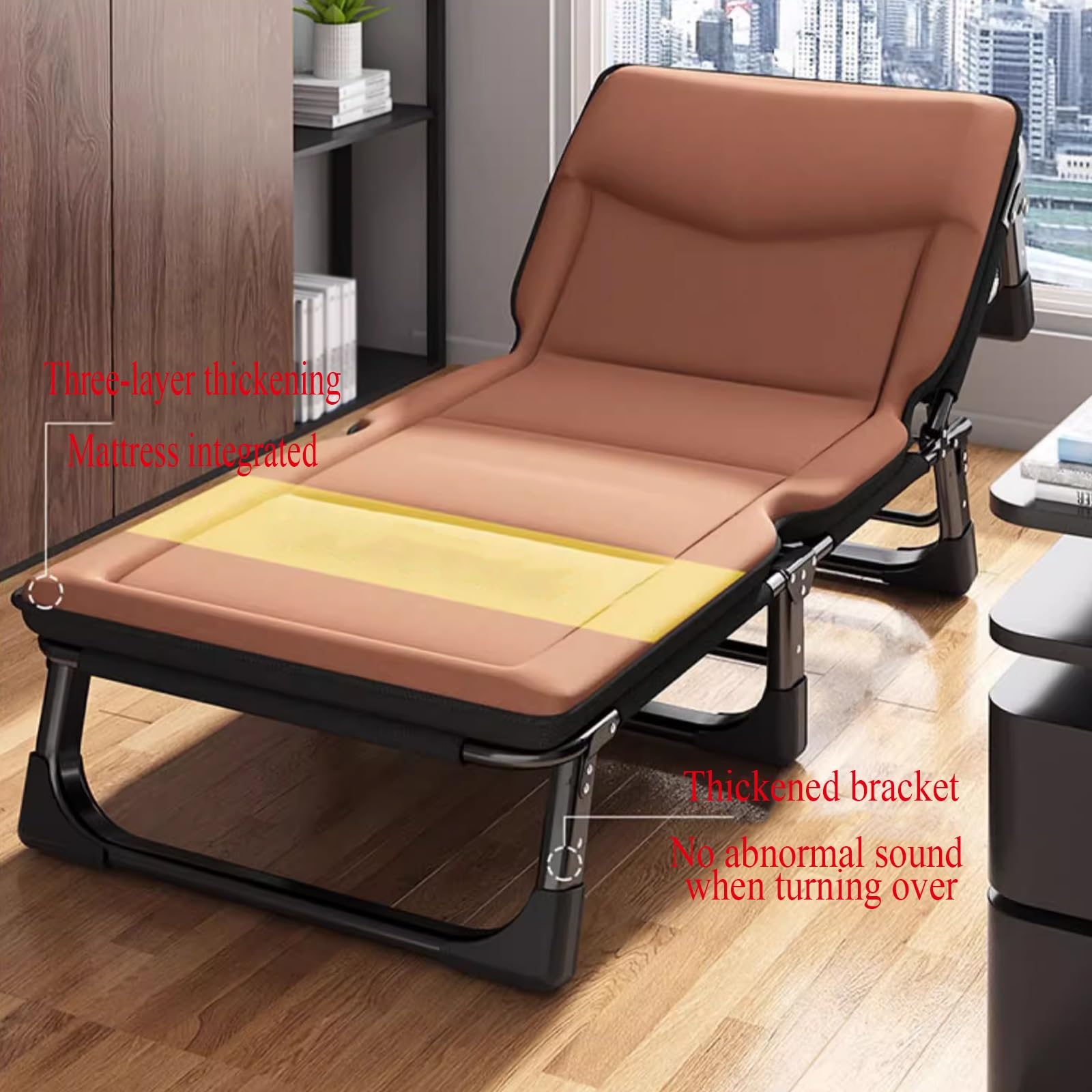 Campingbett Klappbar Kleines Packmaß, Campingbett Feldbett Klappbar, Faltbar Gästebett Bis 200kg, Schlafbett für Das Reisebüro im Freien Neigungsstufe 4(Orange,190 * 70cm)
