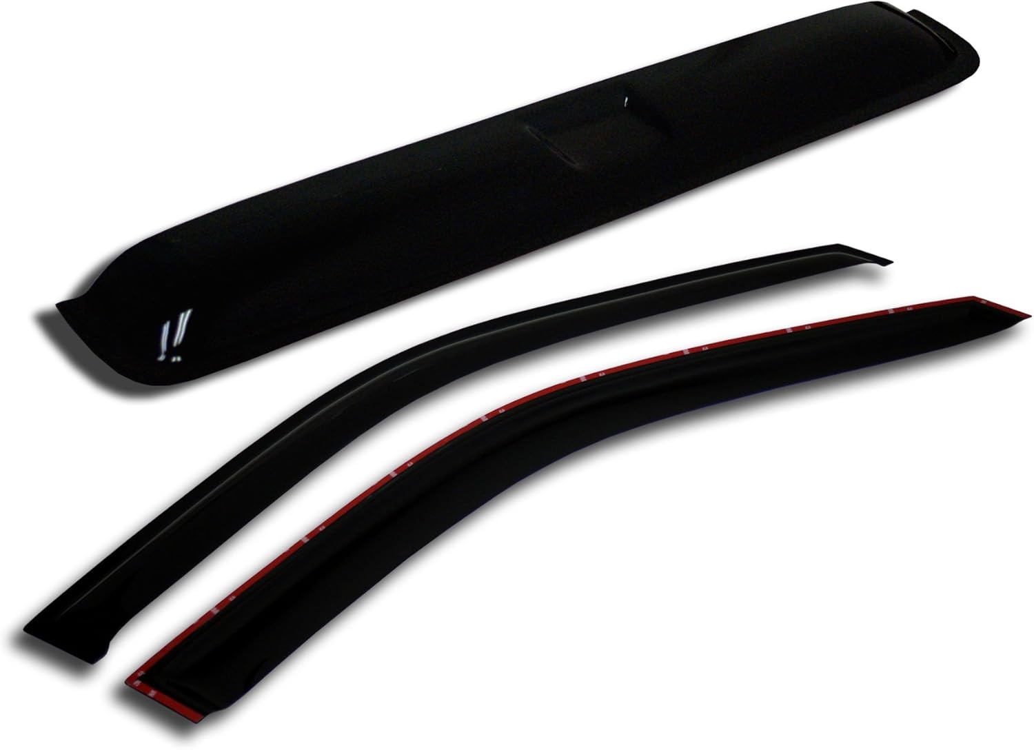 TuningPros WSVT2-220 Sunroof Moonroof Type 2 and Out-Side Mount Window Visor Deflector Rain Guard Dark Smoke 3-pc Set