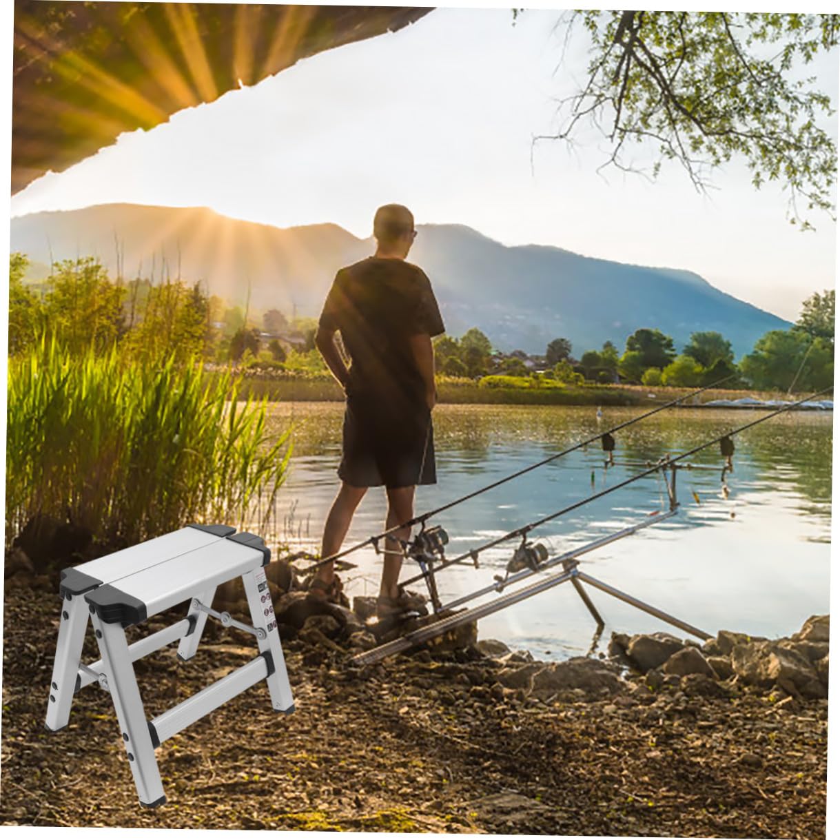 Toyvian Scala Pieghevole in Lega di Alluminio Sedile da Trekking, Sgabello Pieghevole Portatile per Pesca e Attività Outdoor, Sedia Multifunzione Leggera per Casa, Ufficio e Campeggio