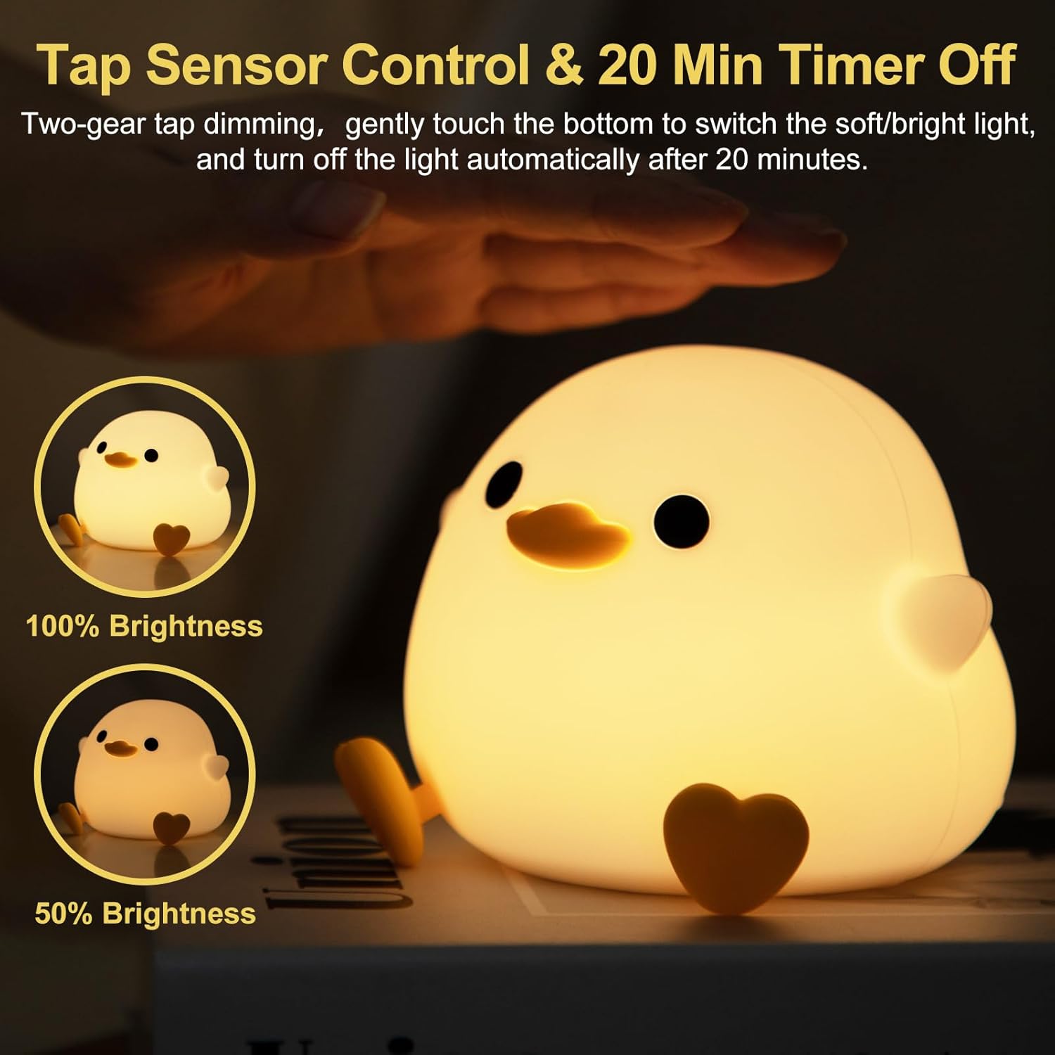 Cute Bean Duck Night Light,Squishy Bean Shape DoDo Duck Lamp, Bean Duck Night Light,Safe Silicone Nightlight for Nursery, Rechargeable Touch Lamp for Bedside Table,Ideal Gift for Children and Teens