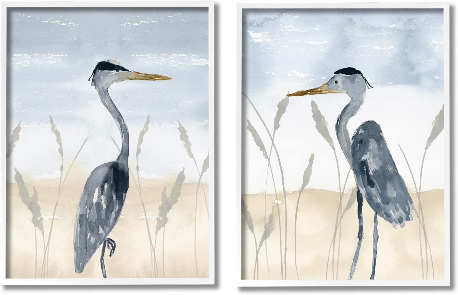 Stupell Industries Egret Sea Birds Grazing Beach Sand Seagrass, Design by Lucille Price Blue 24 x 30