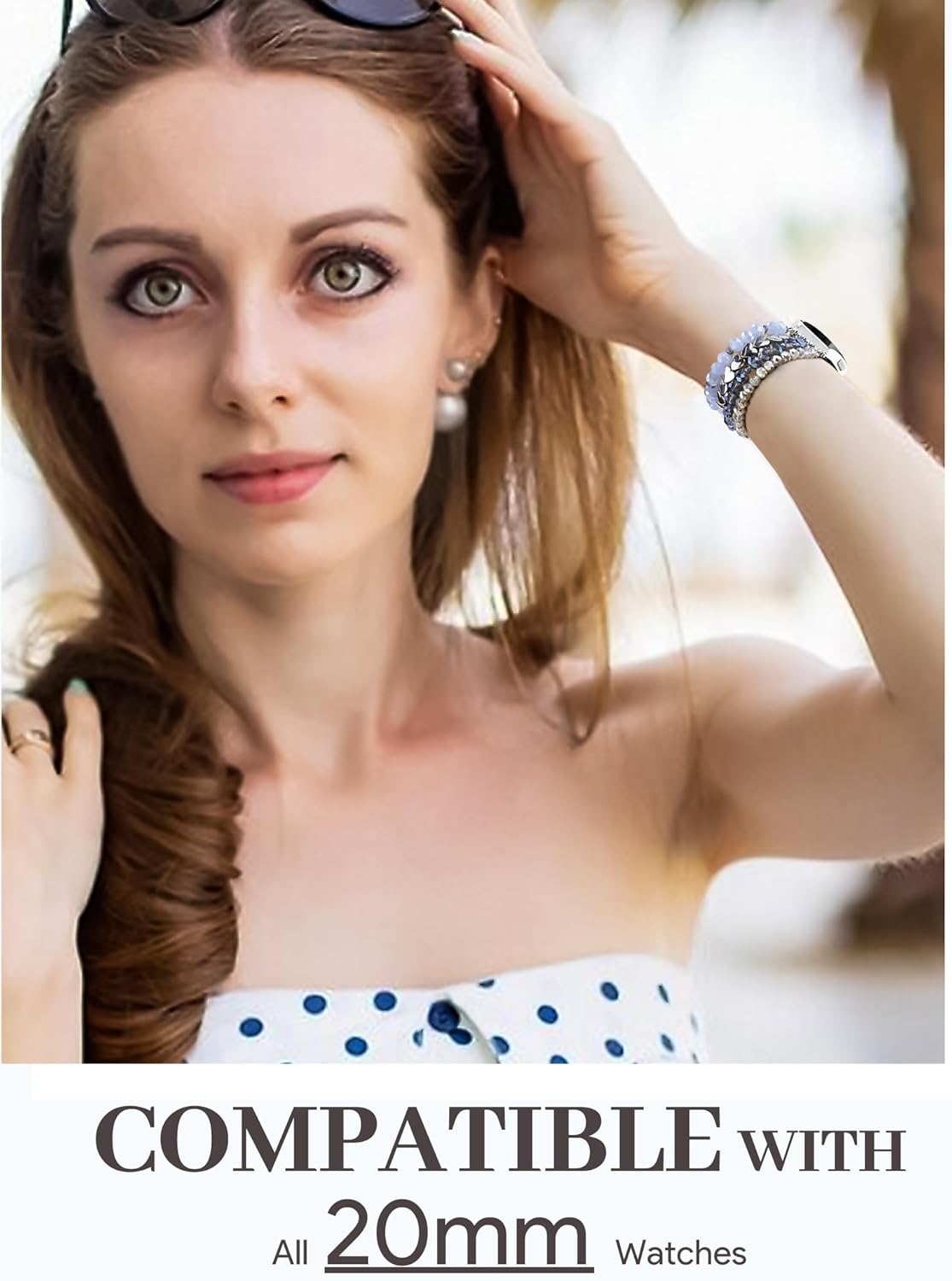 JR.DM Beaded Bracelet Compatible with Samsung Galaxy Watch 7/6/5/4/Active 2 40mm 44mm/Watch 6 Classic 43mm 47mm/Watch 5 Pro 45mm/Watch 4 Classic 42mm 46mm, Dressy Elastic Handmade 20mm Strap for Women - Image 4