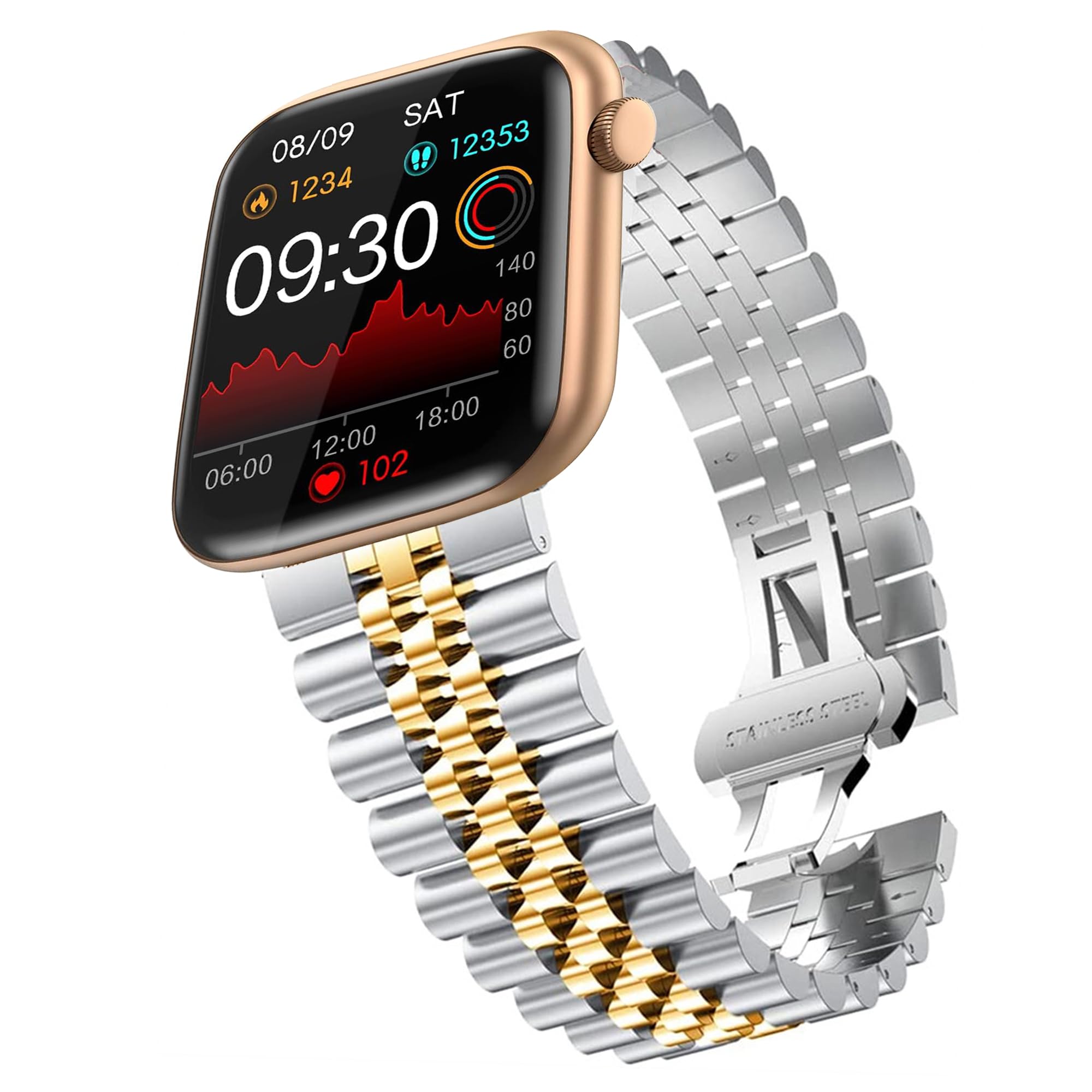 Compatible with EarlySincere Smartwatch Bands Lamshaw 22mm Solid Stainless Steel Heavy Band with Butterfly Folding Clasp Link Bracelet
