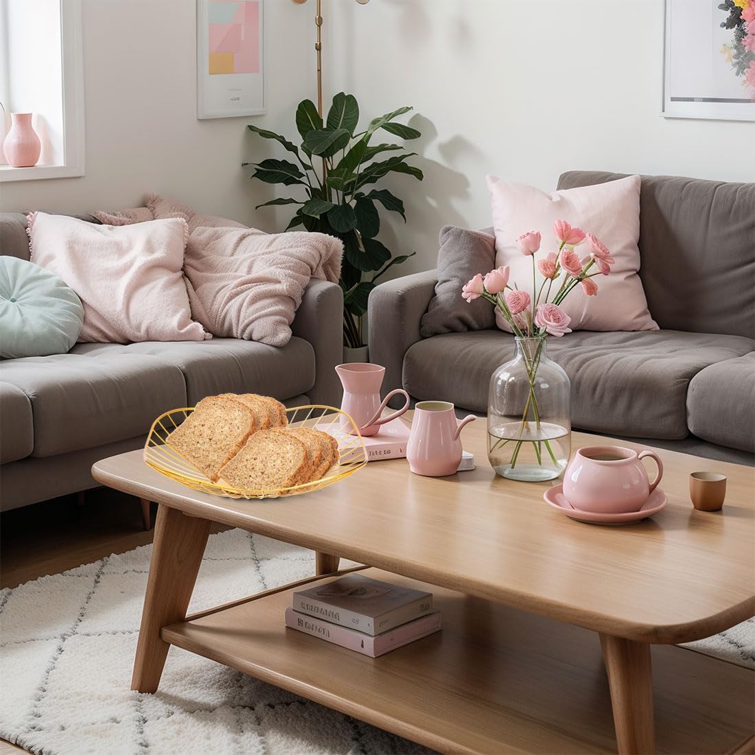 LINXIU Metal Wire Fruit Basket Fruit Bowls Decorate Kitchen Counter Table Bowl Storage Vegetable Stand Holder for Breads Snacks (Gold) - Image 6