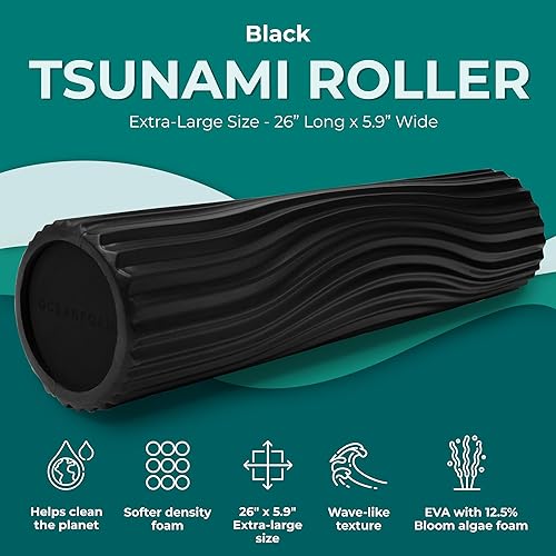 Miniatura 2 de Oceanfoam Rodillo de tsunami (negro) - Rodillo de espuma suave y texturizado para terapia física, dolor de espalda, ejercicio y estiramiento,