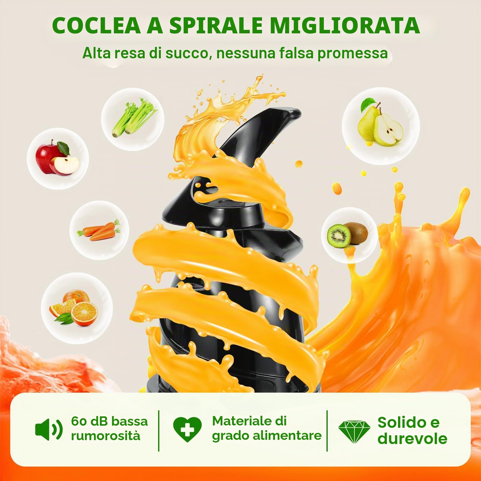 Exreizst Spremiagrumi Slow Juicer MP-802P | Vincitore del test con alloggiamento di riempimento grande da 130 mm e volume di riempimento da 1,5 l, senza BPA e materiale Tritan, facile da pulire
