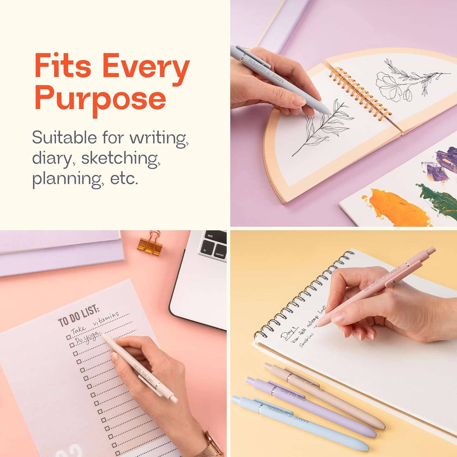 Achievers Inspirational Gel Pens for Women, 6 Pack Pastel 0.5mm Fine Point, Quick Dry Black Ink, Soft Touch, Motivational Quotes – Funny Pens Office School Bulk Supplies, New Job & Promotion Gifts - Image 4