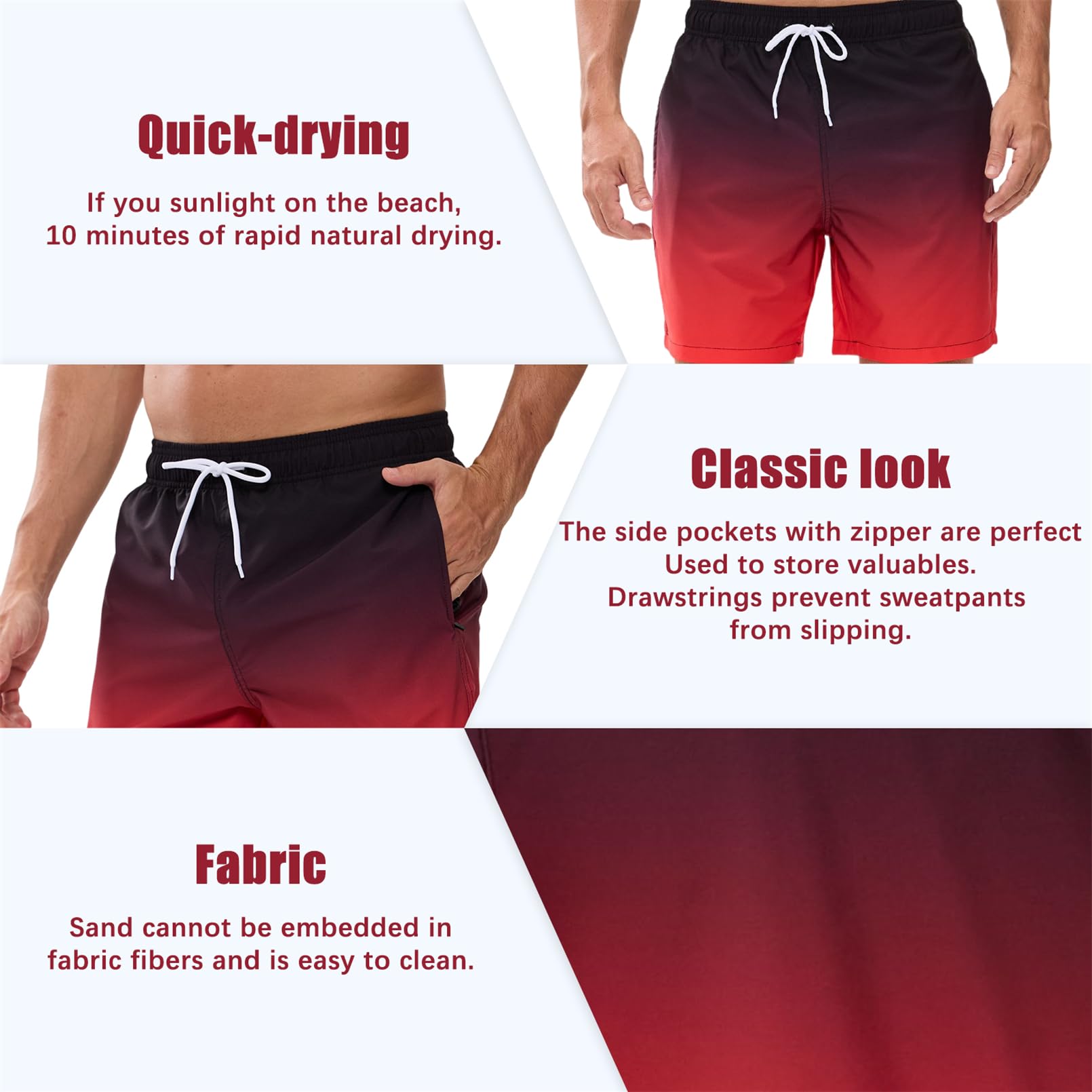 Vorvowry Costume Uomo Mare Calzoncini Asciugatura Rapida Costumi da Bagno Impermeabile Boxer con Tasca Estivi Pantaloncini Uomo Colore Sfumatore per Nuoto Corsa Fitness