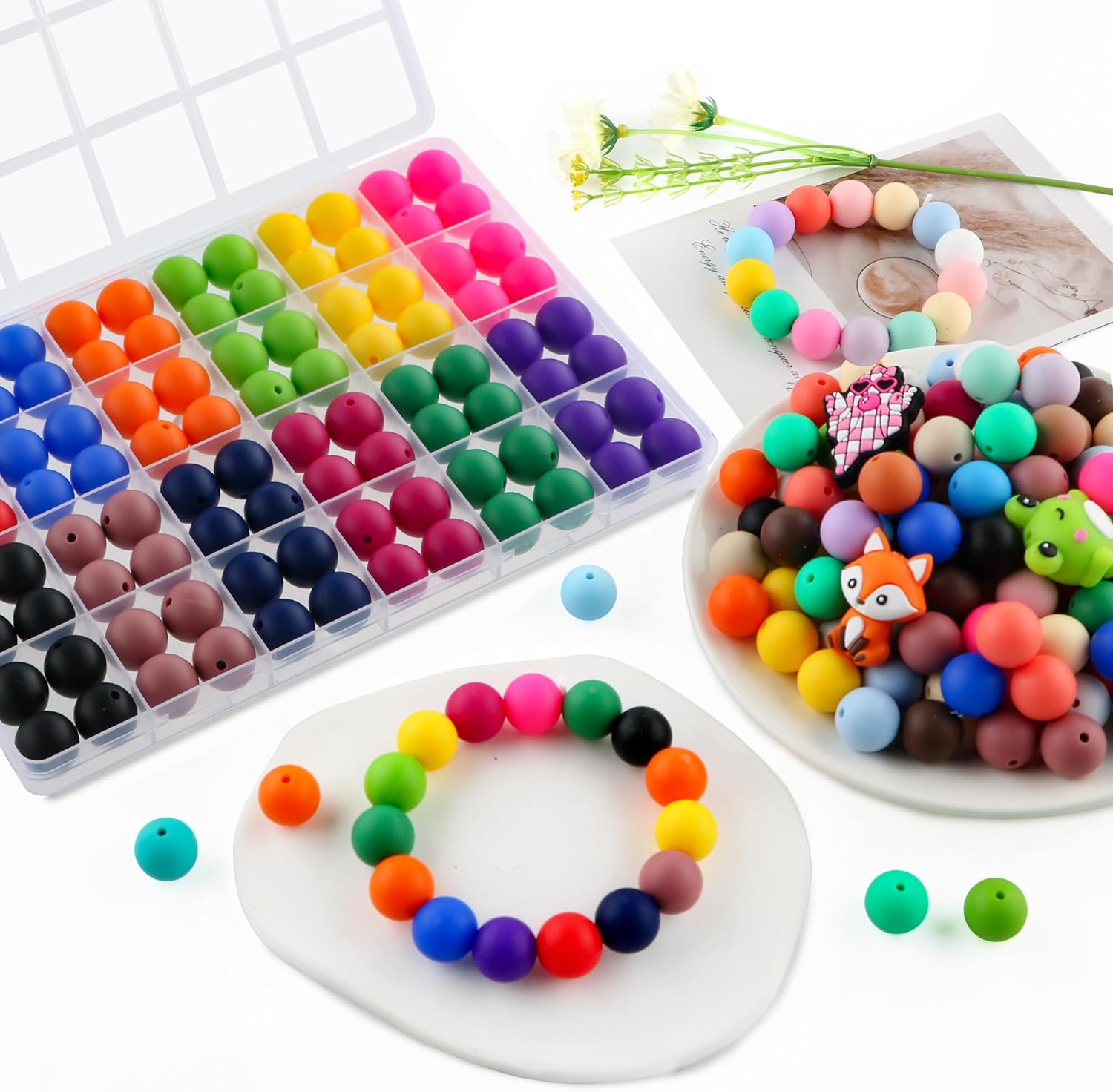 96Pcs 15mm Silicone Beads Multicolor for Keychain Making, Round Silicone Beads for Pens and Bracelet Making（Multicolor Classic） - Image 3