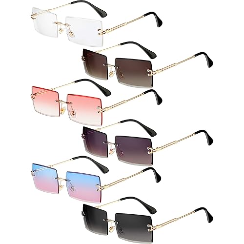 Weewooday 6 Pairs Rimless Rectangle Sunglasses Chic Frameless Square Glasses Candy Color Unisex Glasses Eyewear for Women Men