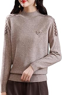 [Tiernyueth] セーター レディース ハーフタートルネック ニット 長袖トップス ゆったり 無地 ハート刺繍 柔らかい肌触り 伸縮性良い 肌に優しい あたたかい 着回し力 体型カバー 成熟した お出掛け フェミニン おしゃれ レトロ 秋 冬