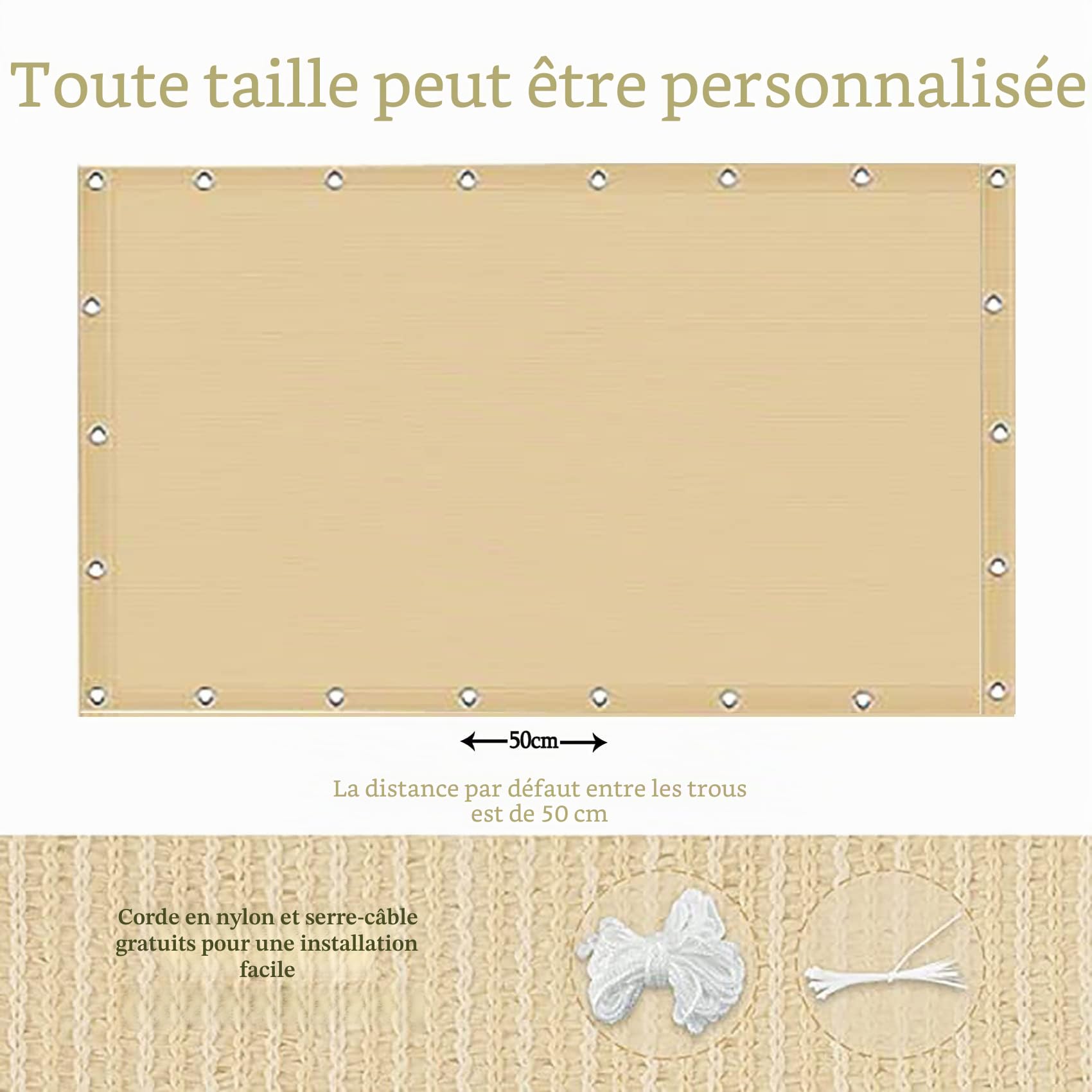 Voile d'ombrage rectangulaire Respirante 1.5 x 2.5 m Respirant Perméable Voile D'ombrage Toile D Ombrage avec Le Kit de Fixation pour Terrasse Jardin Extérieur, Couleur Crème