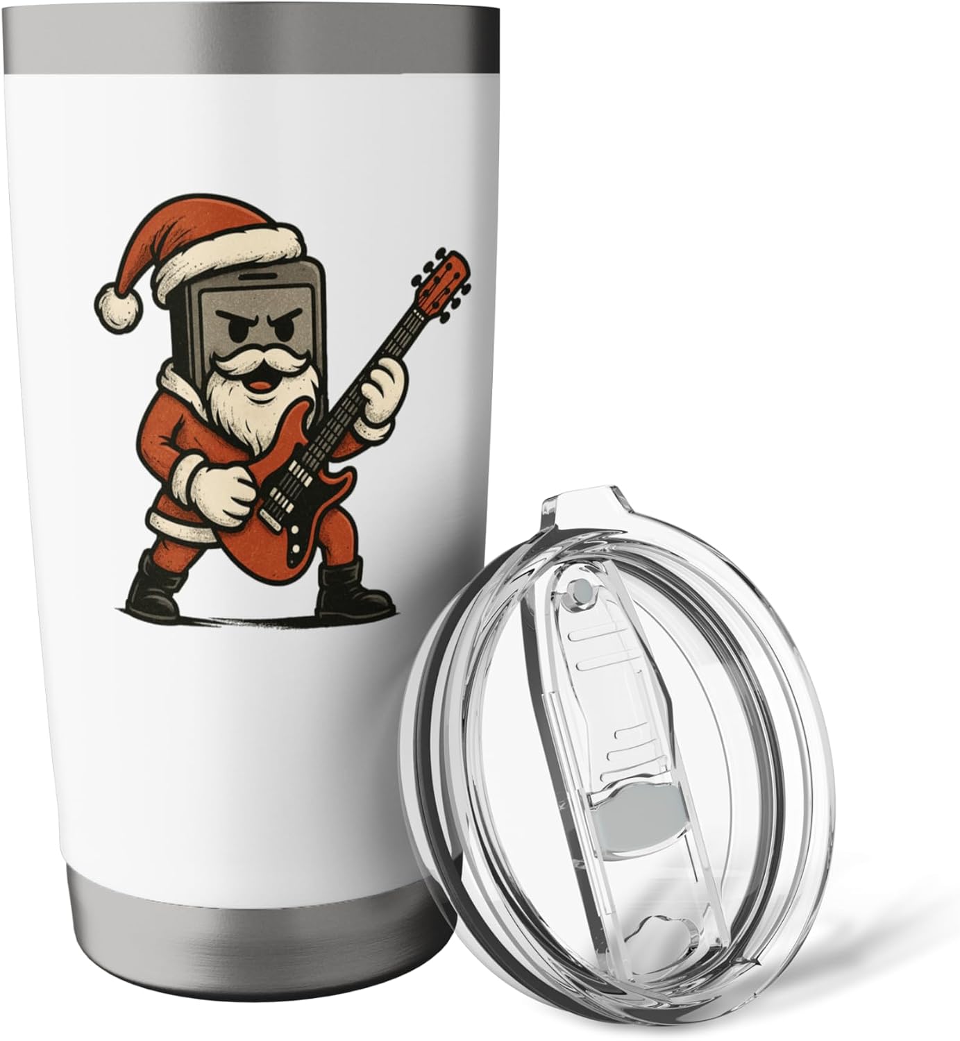 Smartphone Graphic with Cool Rocking Guitar and Santa Outfit Stainless Steel Insulated Tumbler image 5