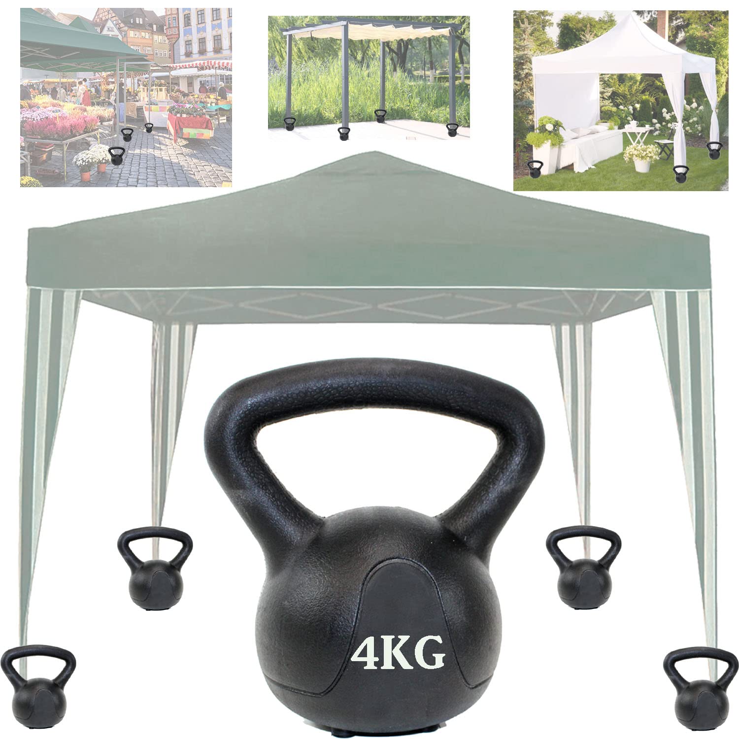 Aufstellen, Festzurren, Fertig | Stabiles Pavillon Beschwerer 4kg x 4er Set