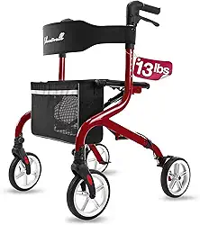 Super Leve Rollator Walker para viajar, Walker dobrável com assento e rodas de borracha de 8 "para todo o terreno, design de alumínio exclusivo Walkers Sturdy Walkers para idosos - vermelho