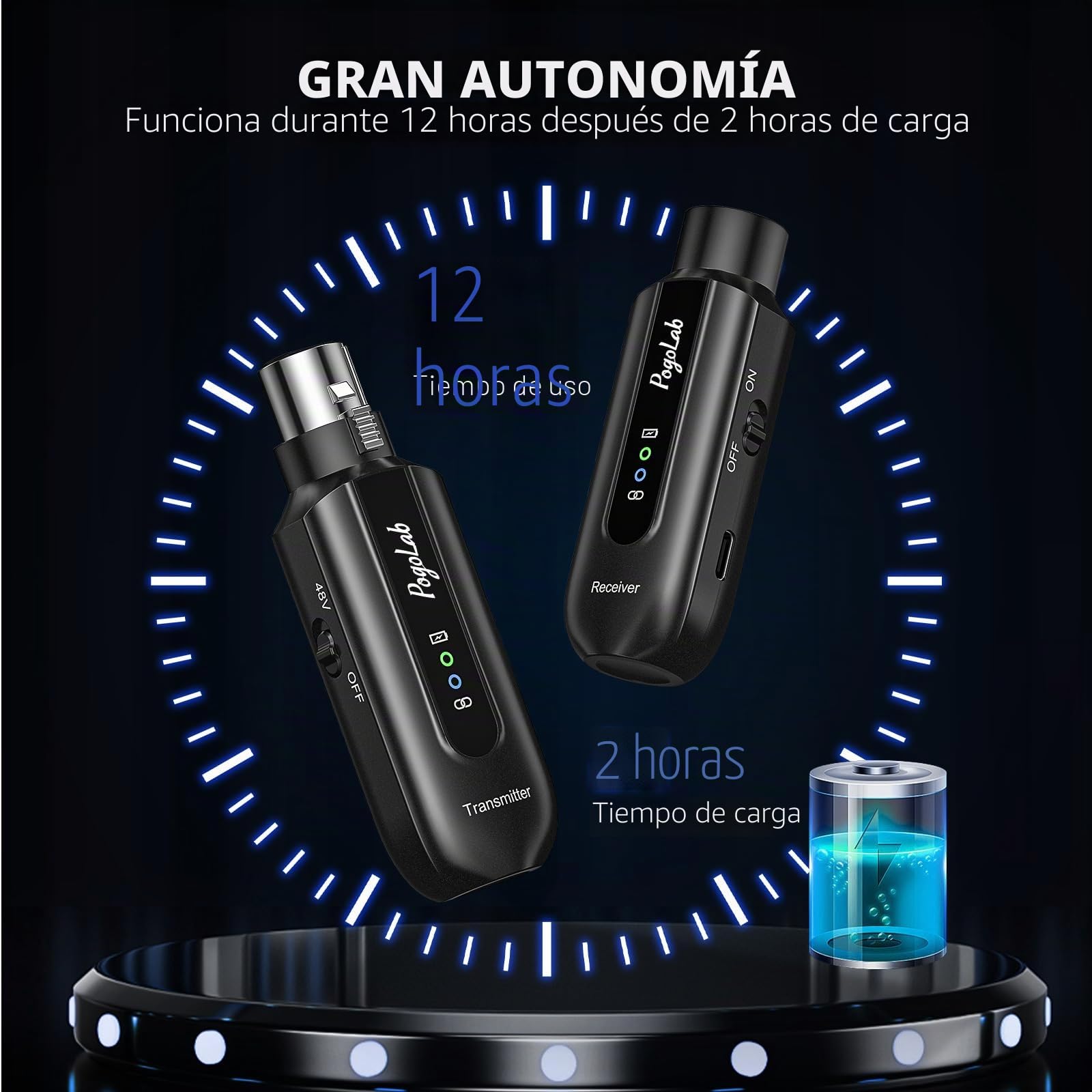 POGOLAB Adaptador receptor transmisor de micrófono inalámbrico XLR, 12 horas, 150 pies, sistema de micrófono inalámbrico de 2.4 G compatible con micrófono dinámico de condensador para conferencias