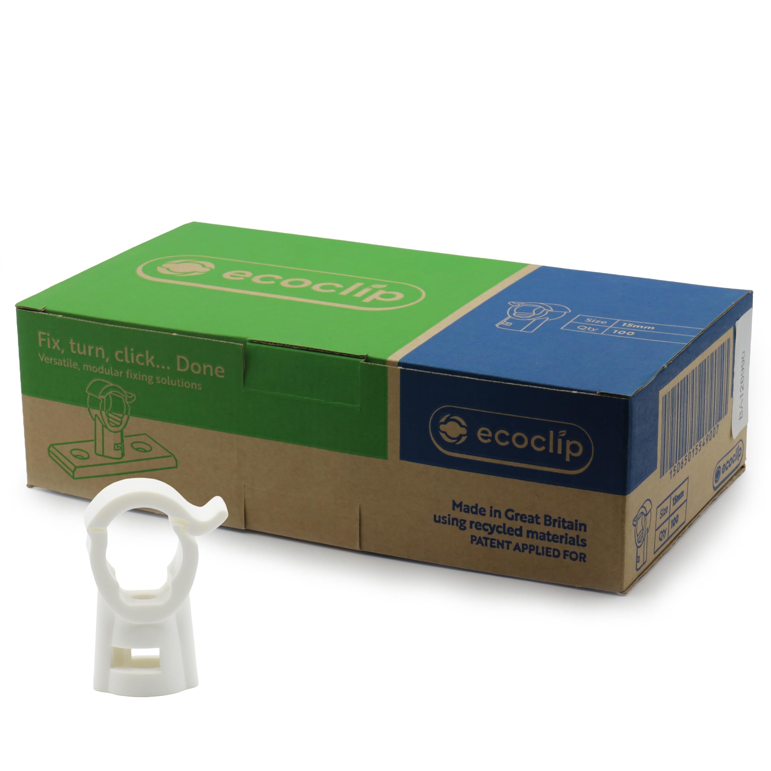 Unvented Components Europe White Ecoclip 15Mm Modular Pipe Clips, Pack Of 100, Made In Britain