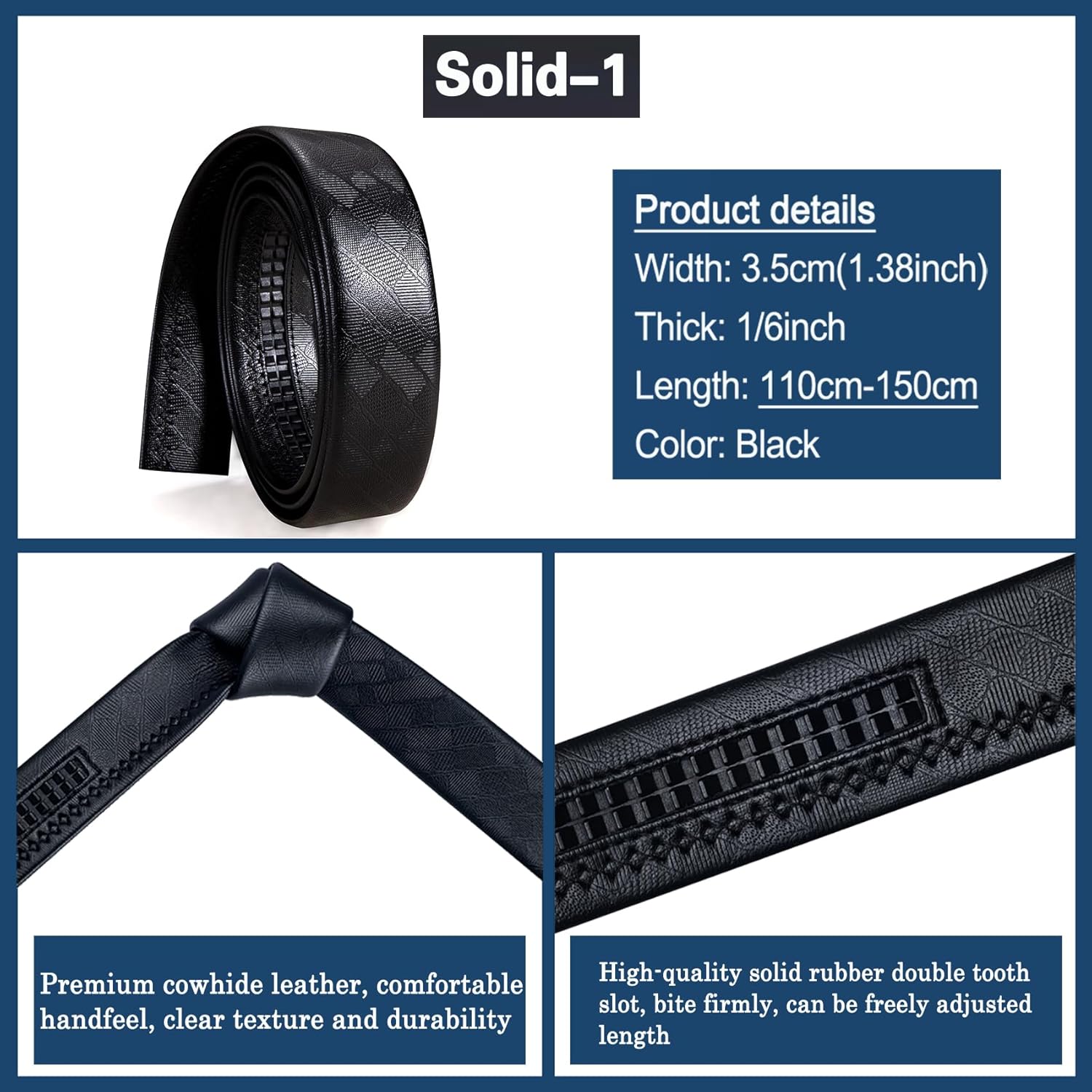 Barry.Wang Mens Belts Leather Ratchet Automatic Buckle Slide Click 1 3/8" Designer Dress Fashion Classic Casual Work Business - Image 4