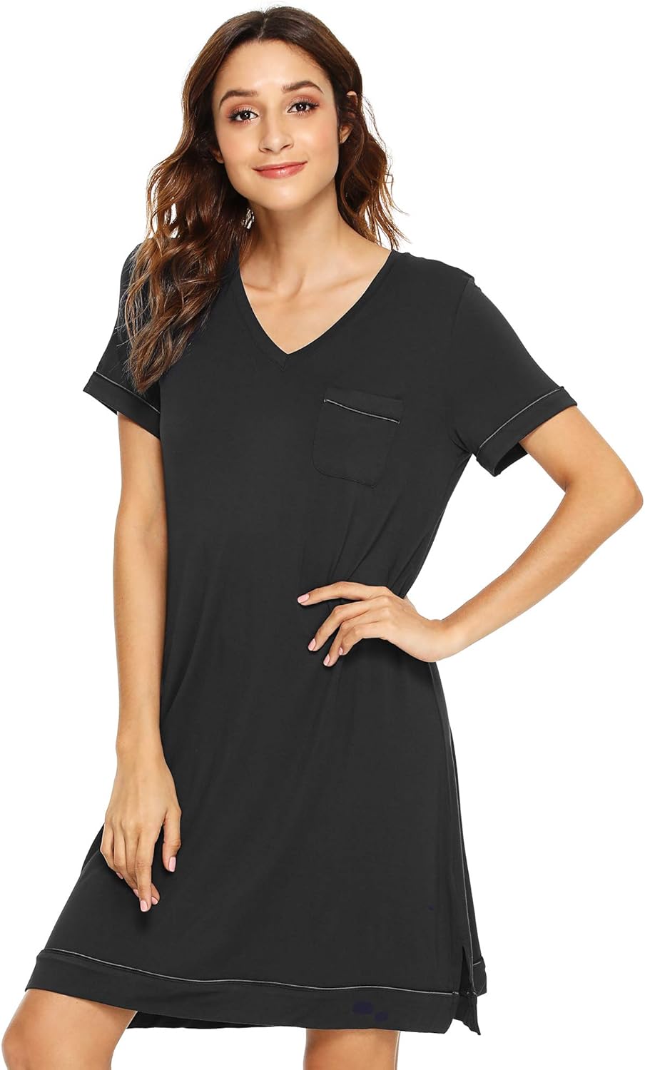 WiWi Viscose from Bamboo Nightgowns for Women Short Sleeve Sleep Shirt V Neck Nightgown Plus Size Sleepwear S-4X, - Image 3