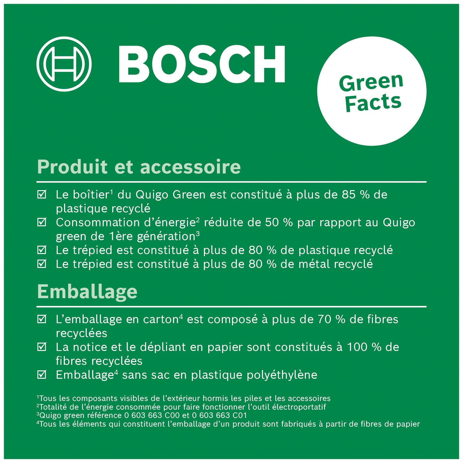 Bosch Laser lignes Quigo Green avec trépied (laser vert pour une meilleure visibilité, boîtier en plastique recyclé, dans boîte carton)