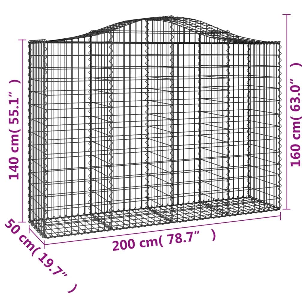 vidaXL Gabione mit Hochbogen 9 STK., Steinkorb Drahtkorb Dekorativ, Gabionenkörbe Verstärkte Gabionenhaken, Gabionenwand Gabionen Zaun Garten, Verzinktes Eisen