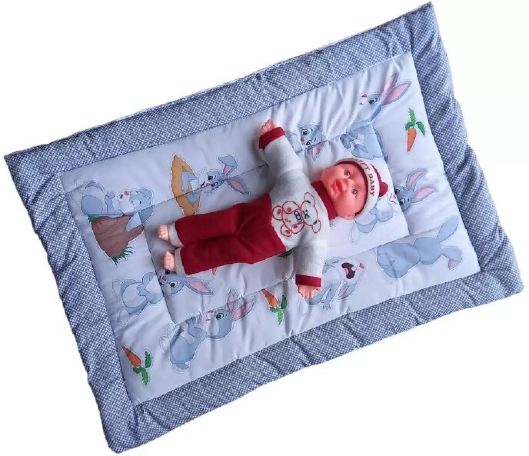 SmallBerry™ Combo Newborn Baby Pom Pom Cotton Baby Bed | Godari | Cradle Bed | Crib Sheet | Changing Mat Baby Godadi | Godari | Bedding Set | Mattress_Pack of 2 Piece_Bird & Rabbit 4