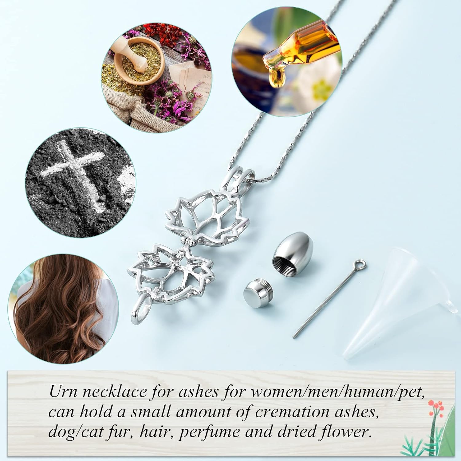 Imrsanl Cremation Jewelry for Ashes - Lotus Flower Ashes Pendant Necklace with Mini Keepsake Urn Memorial Ash Jewelry - Image 3