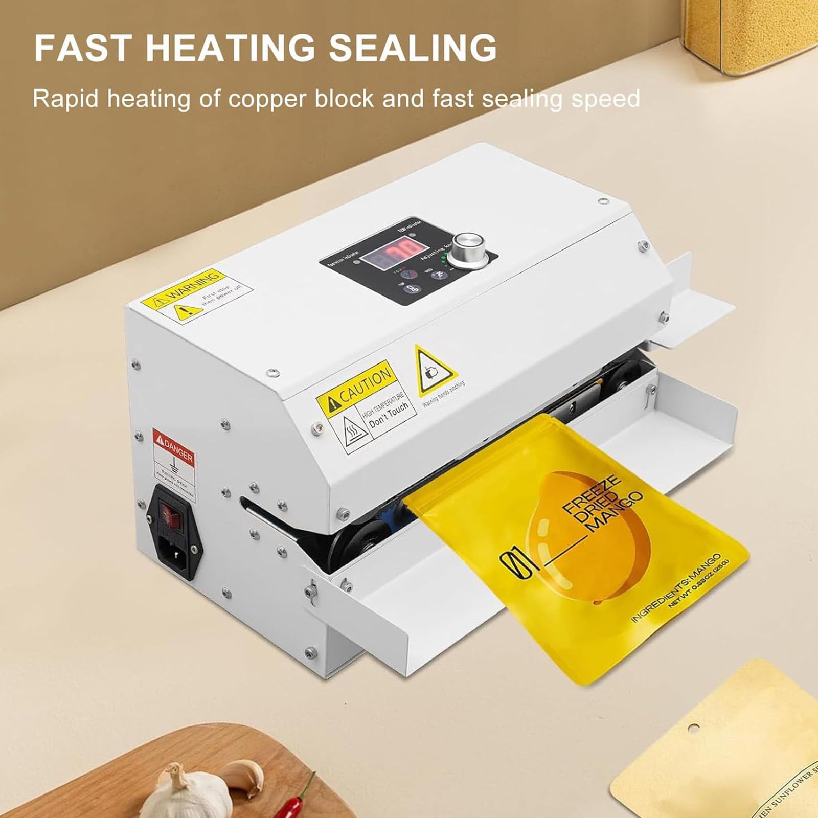 Sigillatrice Continua Automatica da 6 M/Min, Macchina Sigillatrice A Nastro Continuo, Temperatura E velocità Regolabili, Sigillatrice A Rullo da 300 W per Sacch
