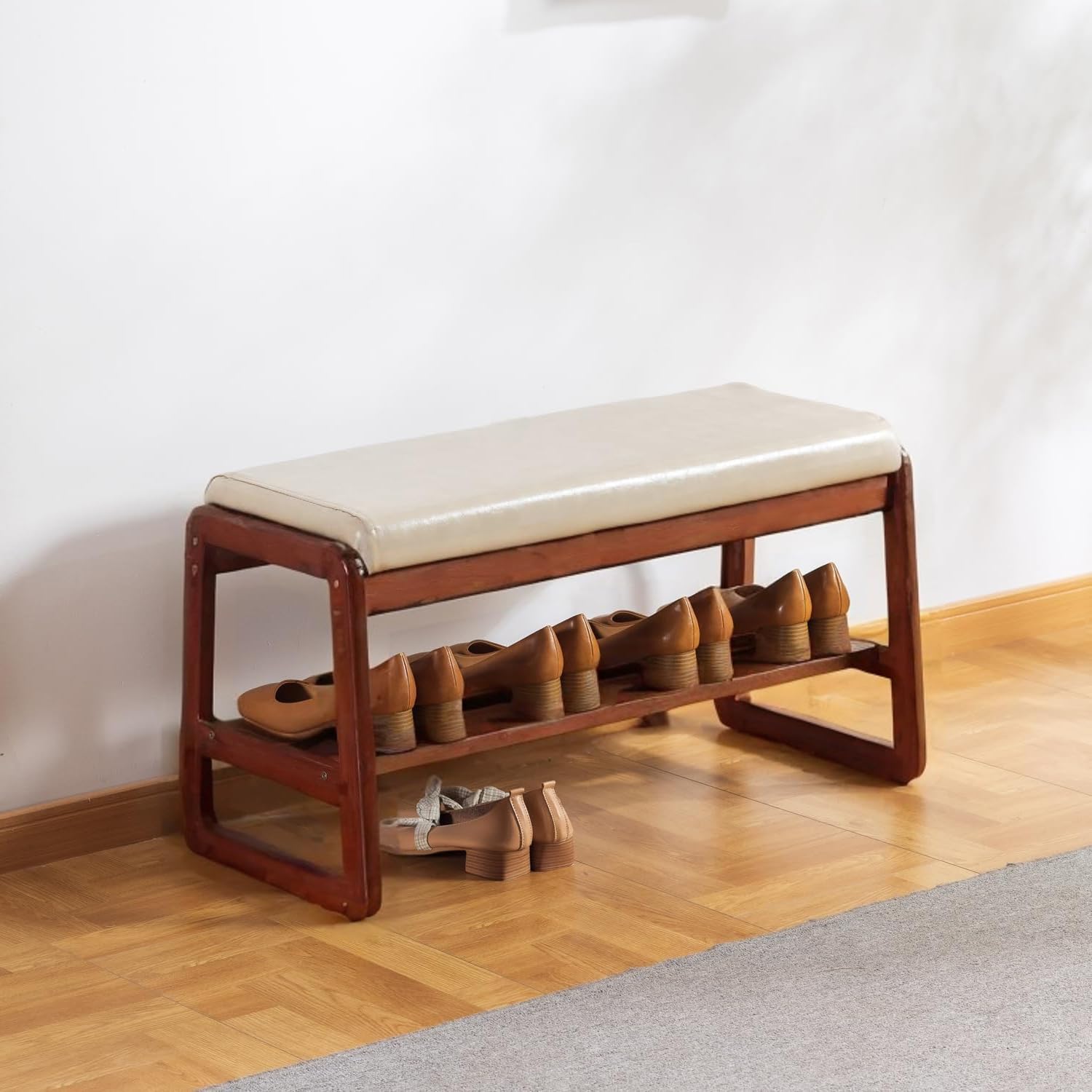 Schuhregal Bank Massivholz Eingangsbank mit Kissen Gepolsterter Sitz für Flur Grau 80 cm