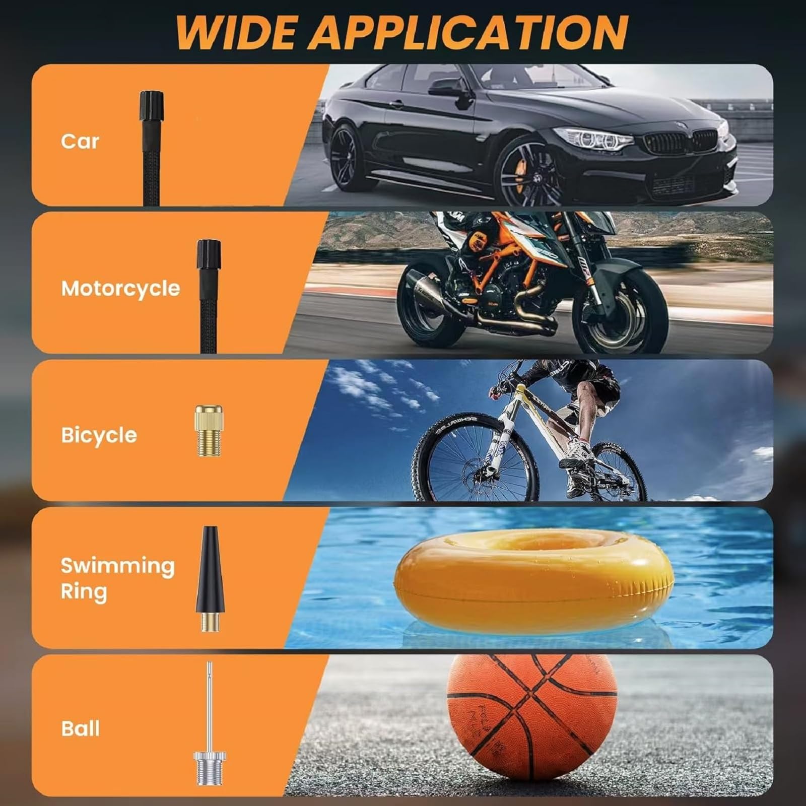 Compressore d'aria portatile, 150 psi, senza fili, con manometro digitale LCD, gonfiatore elettrico per pneumatici, per auto, moto, bici e palloni