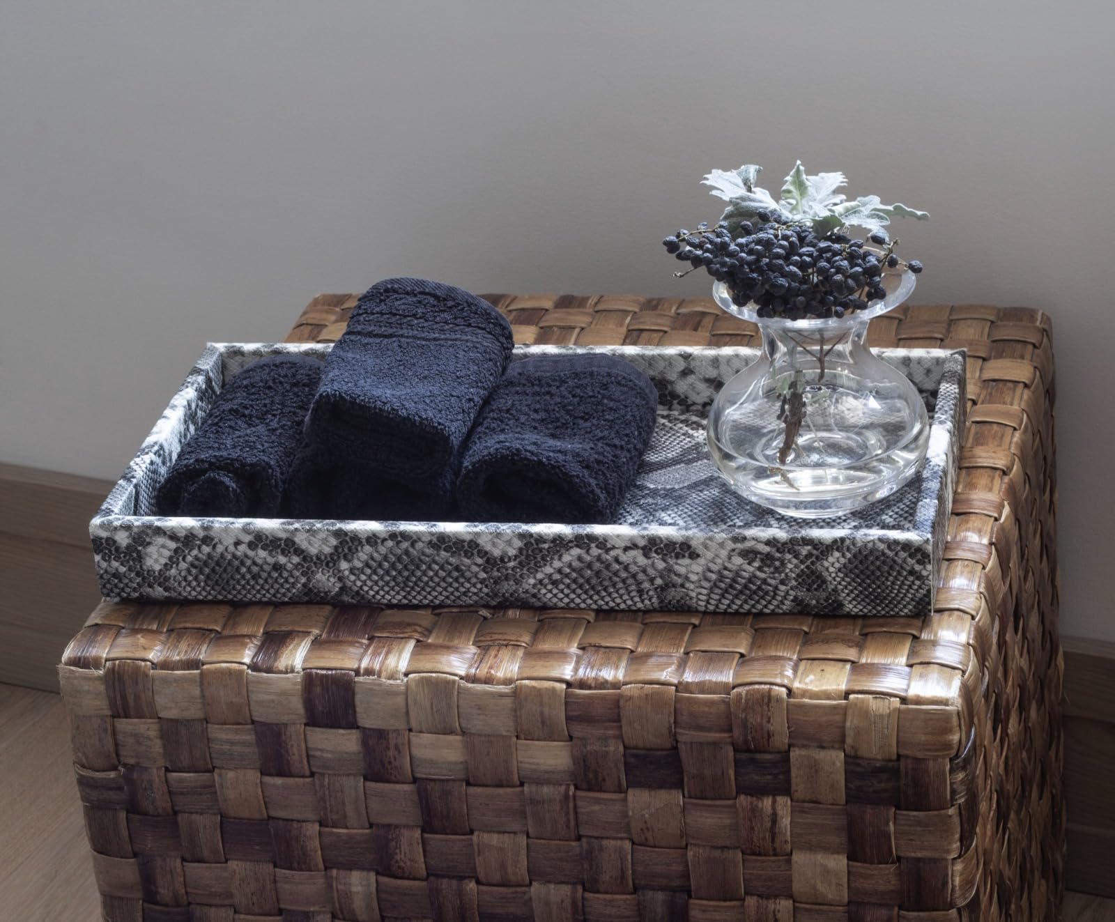 MOENA Faux Leather Tray - Matte Black Small Organizer For Home & Office