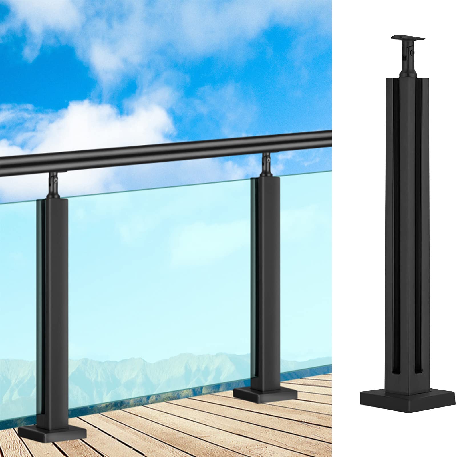Poteau de garde-corps verre inox pour couloir moderne et escalier