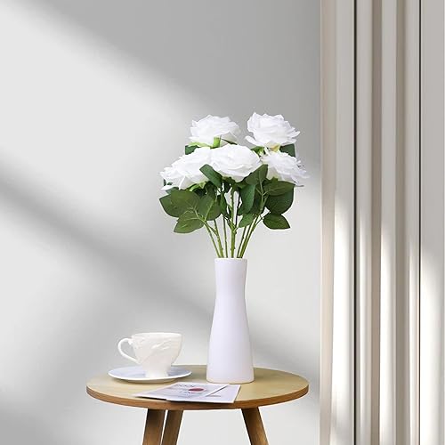 Miniatura 36 de Flores artificiales de rosa, rosa artificial, rosa falsa, rosa de seda, flores falsas de aspecto real con tallos para ramos de boda DIY, centros de