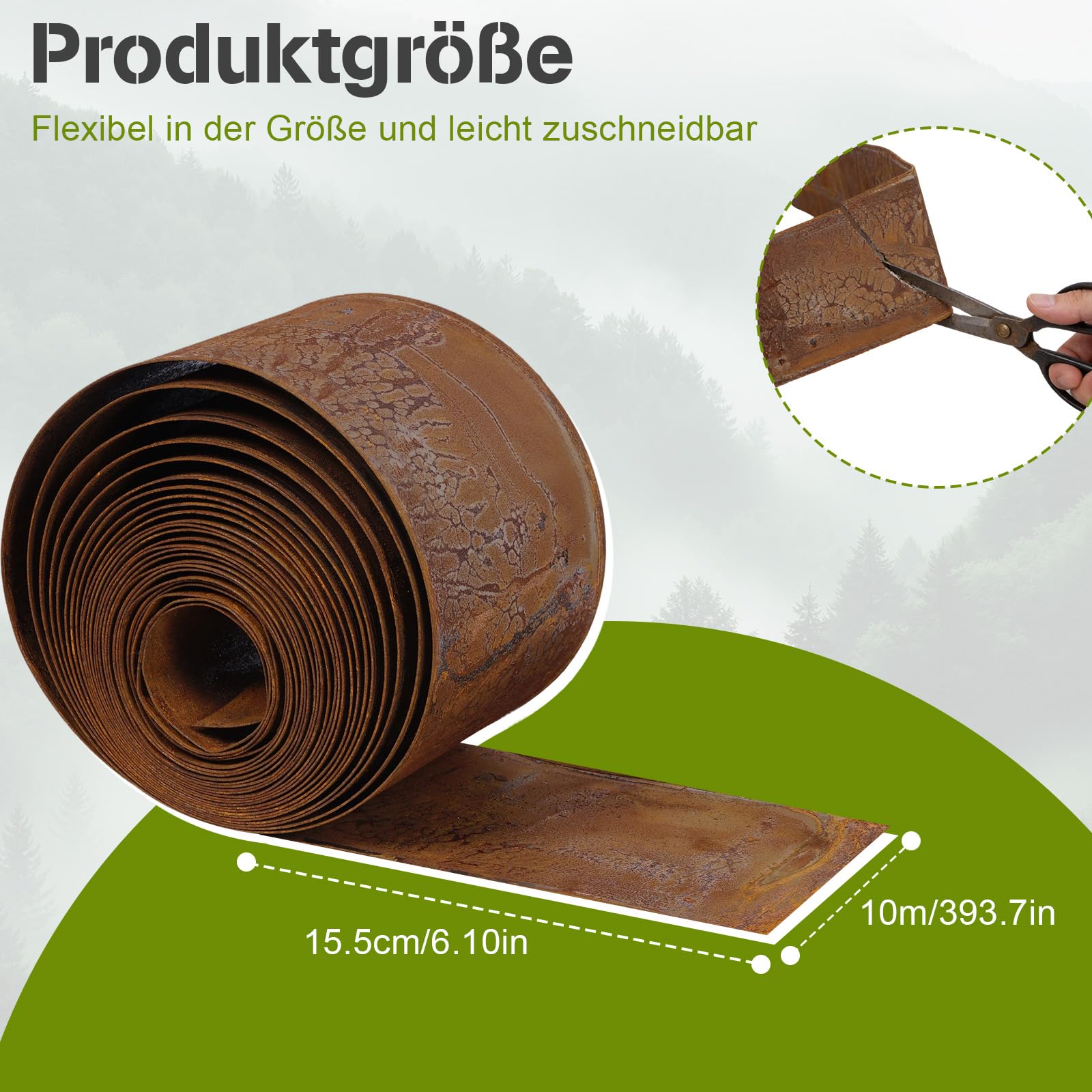 ohbien 10 m de borde de césped de acero corten flexible de acero corten para césped, borde de metal de 15 cm de alto, resistente a la intemperie, fácil montaje para jardín, bancal, césped y caminos