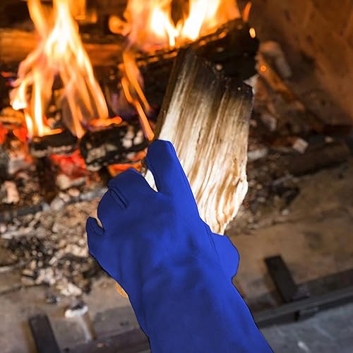 Miniatura 4 de ATERET Guantes de soldadura de 14 pulgadas resistentes al calor y al fuego para Mig Tig barbacoa campamento horno olla chimenea