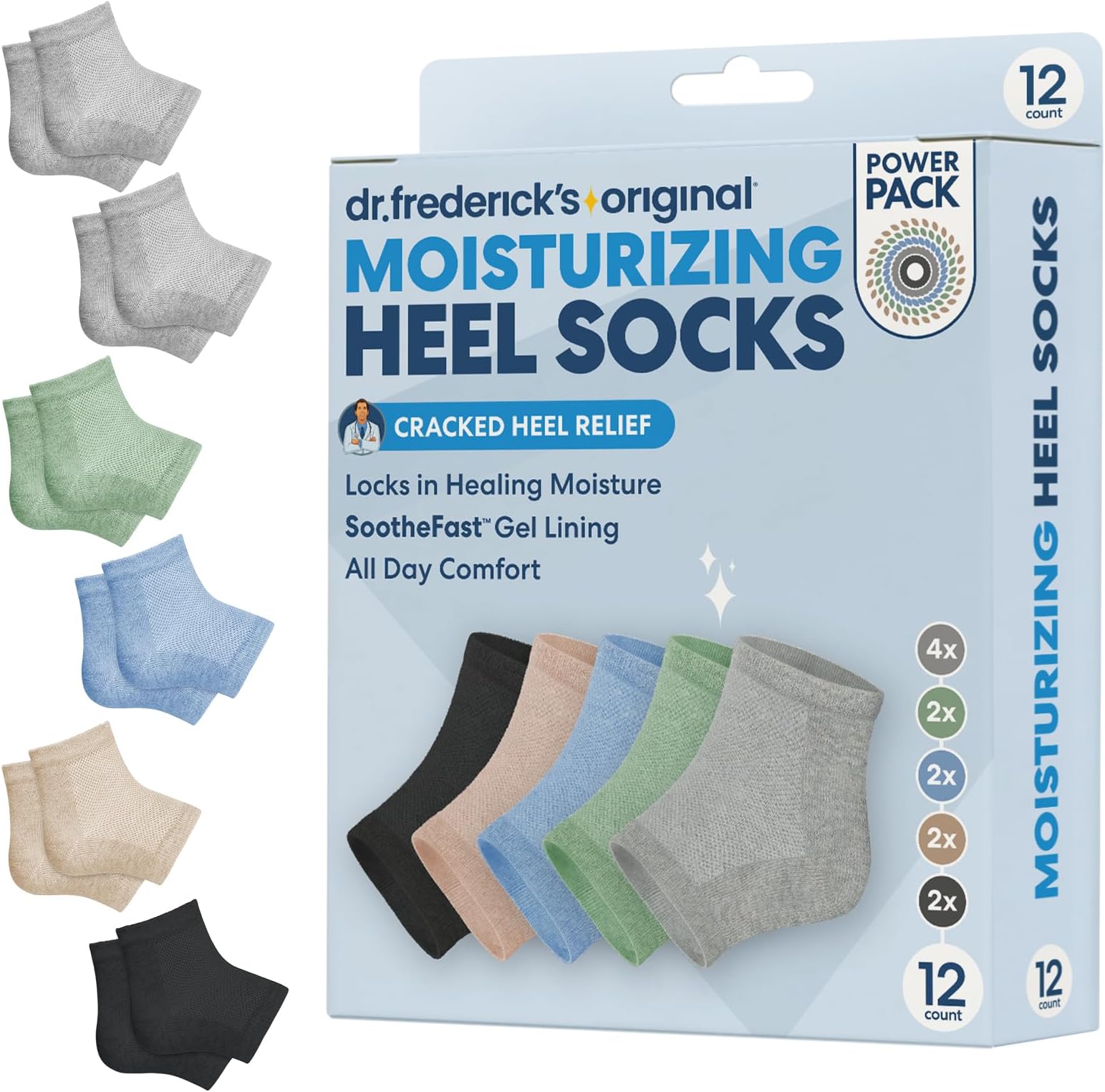 Dr. Frederick's Original Moisturizing Heel Socks for Dry Cracked Heels Treatment - 6 Pairs - Infused with Naturally Nourishing Oils and Butters - Self Care Gifts for Women & Men - Power Pack