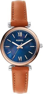 Fossil Carlie Watch for Women, Quartz Three Hand Movement with Leather Strap