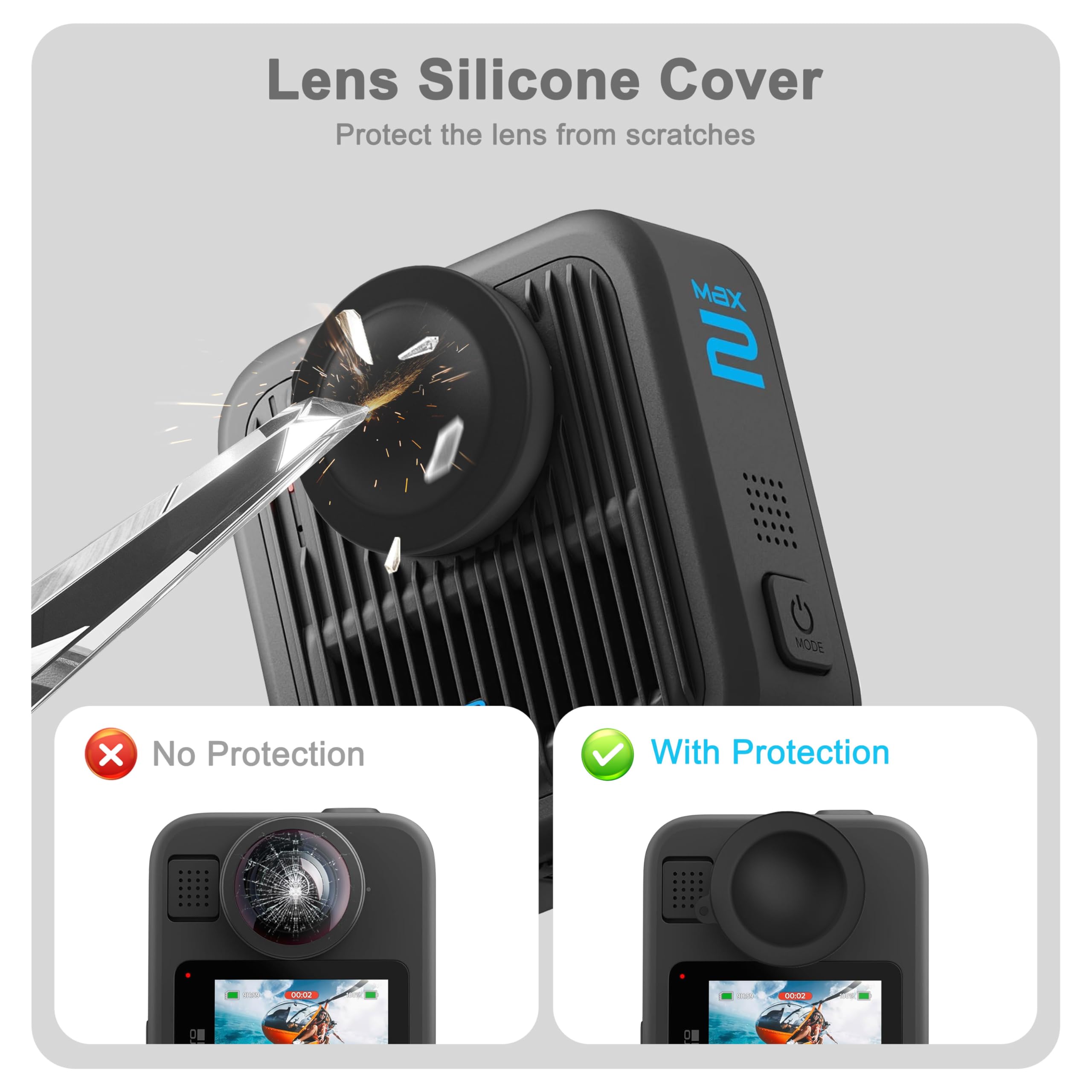 FitStill Le kit de protection en silicone est uniquement compatible avec Gopro Max 2, coque de protection en silicone + film de protection d'écran + couvercle latéral de batterie + couvercle de