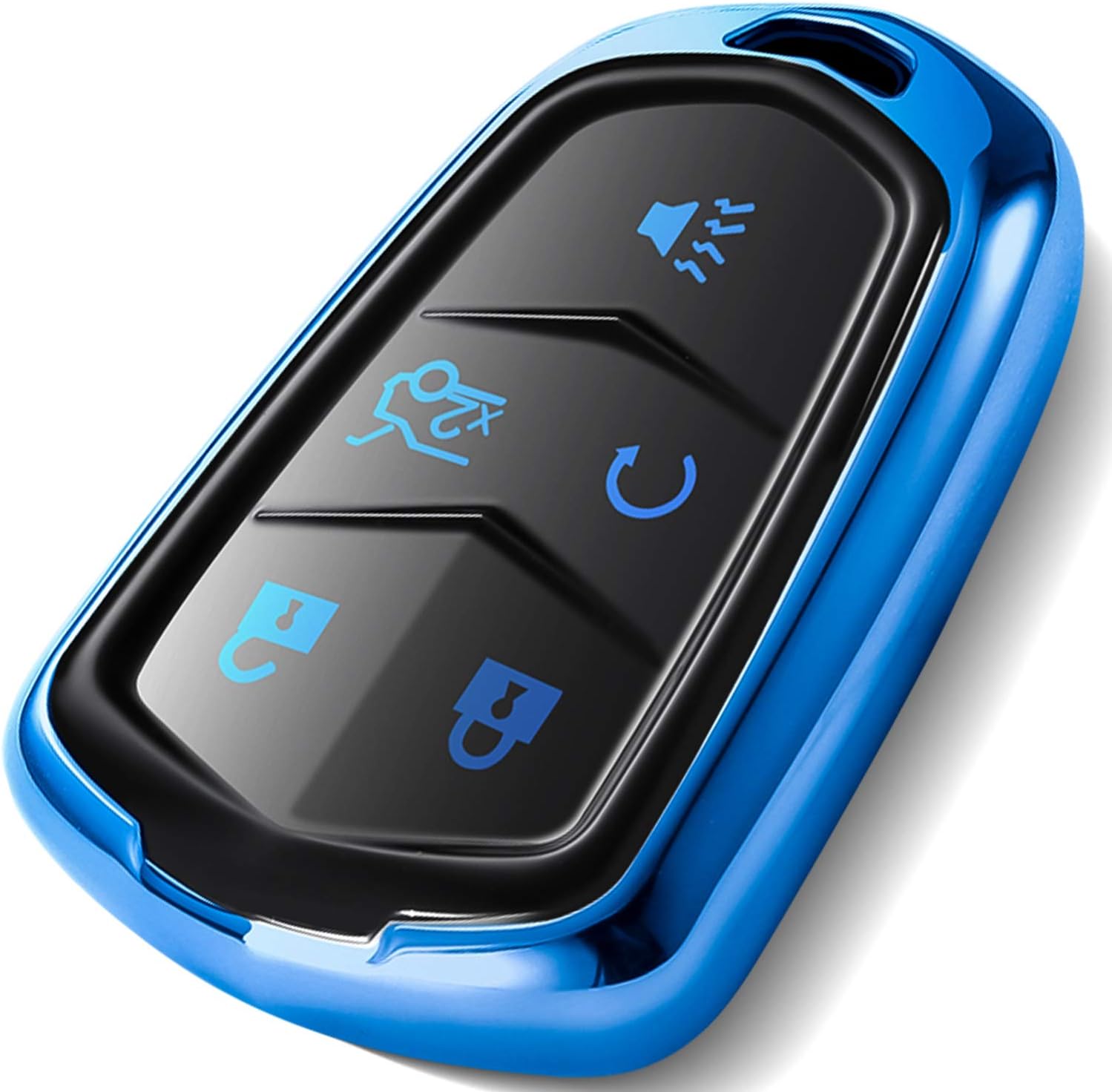Intermerge for Cadillac Key Fob Cover, Premium Soft TPU 360 Degree Full Protection Key Fob Casel Compatible with 2015-2019 Cadillac Escalade, CTS, SRX, XT5, ATS, STS, and CT6, (Blue,5-Buttons)