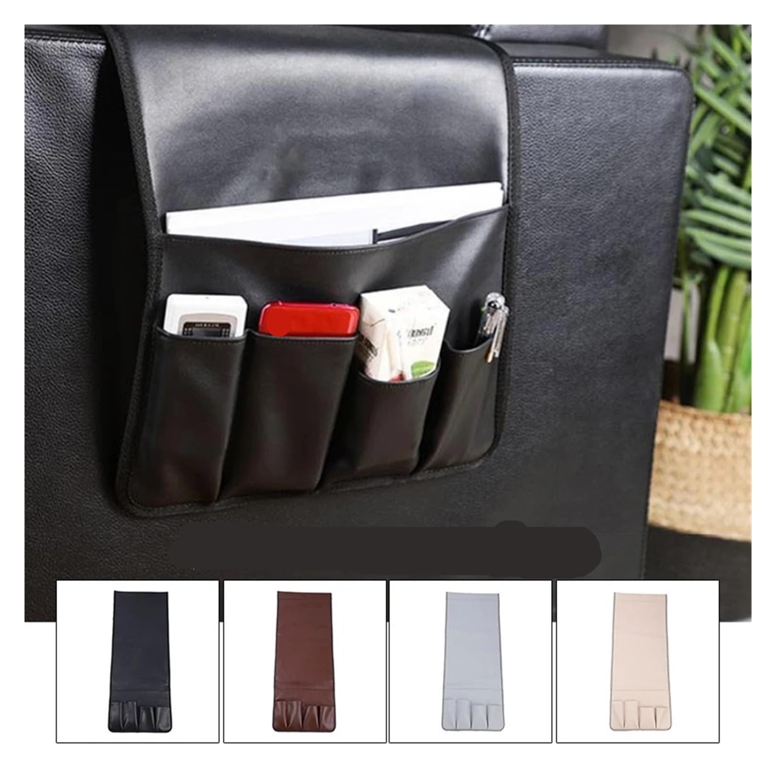 Betttasche 5 Taschen Aufbewahrungstasche Sofa Seite Armlehne Hängende Organizer Tasche Pu Leder Wasserdicht Schutt Nachttisch Lagerung Hängende Tasche Für Betten, Sofas(Black)